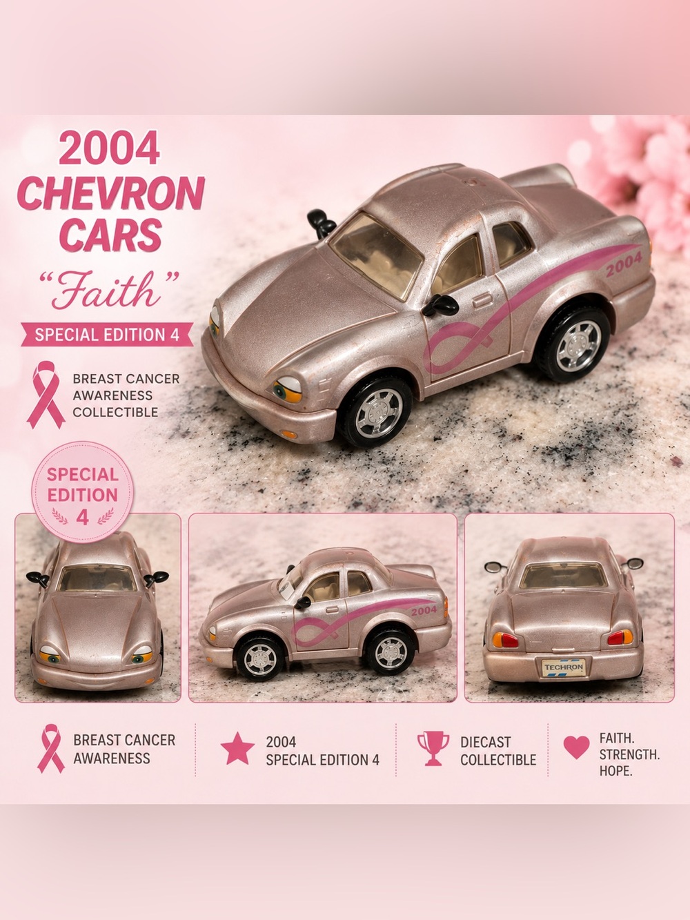 Vintage Chevron Cars 'Faith' Special Edition 4 Pink Collectible Toy Car